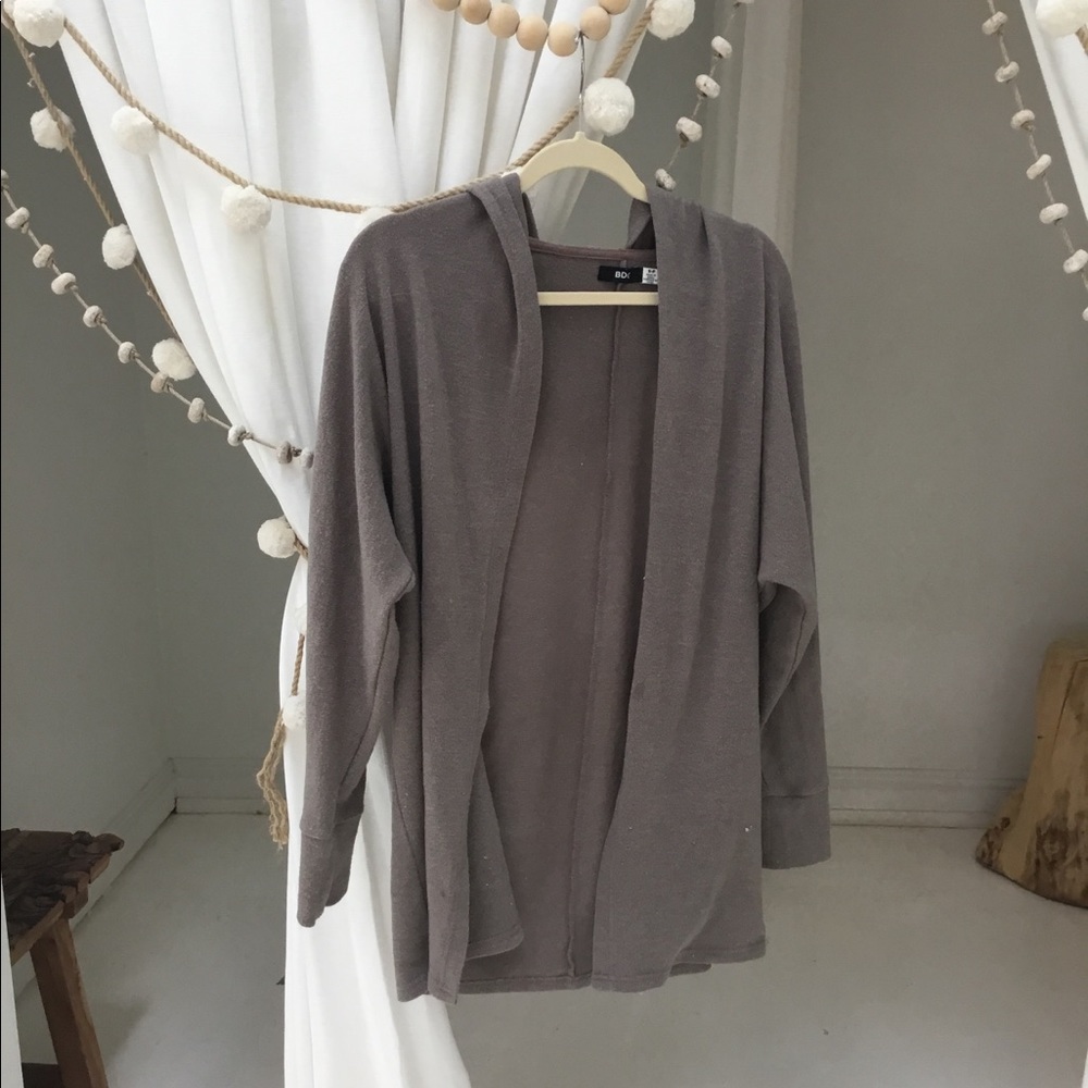 Tan colored hooded cardigan